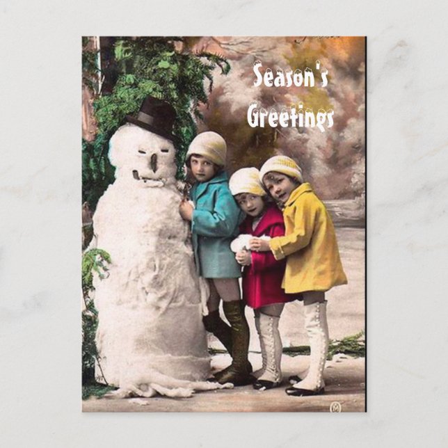 CHILDREN WITH SNOWMAN POSTCARD (Front)
