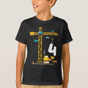 Children's 4th Birthday Guys With Crane And T-Shirt
