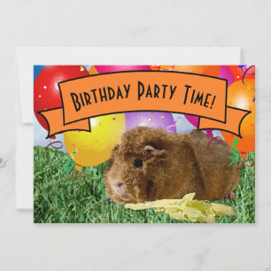 Children's 7th Birthday Party Guinea Pig Balloons Invitation