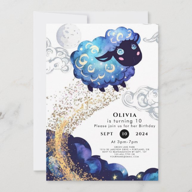 Children's Adorable Sheep Birthday Invitation (Front)