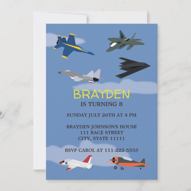 Children's Aeroplane Birthday Invitation (Front)