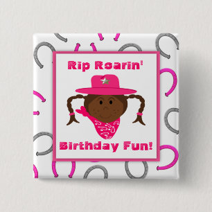 Children's African American Cowgirl Party Favour 15 Cm Square Badge