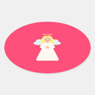 Childrens Angel with Heart Wings and Halo Oval Sticker