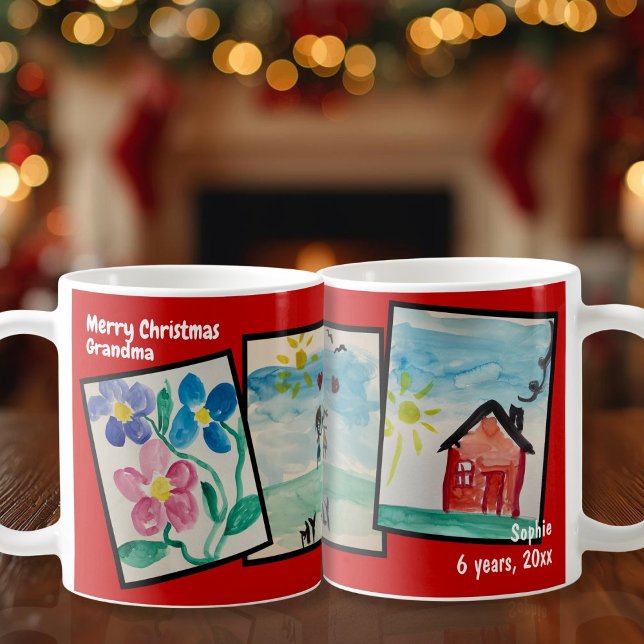 Childrens Art Custom text drawings Christmas red Coffee Mug (Childrens Art Custom text drawings Christmas red Coffee Mug)