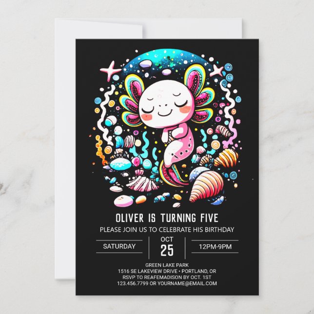 Children's Axolotl Whimsical Birthday Invitation (Front)
