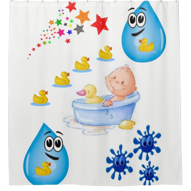 Childrens bathtime yellow ducks shower curtain (Front)