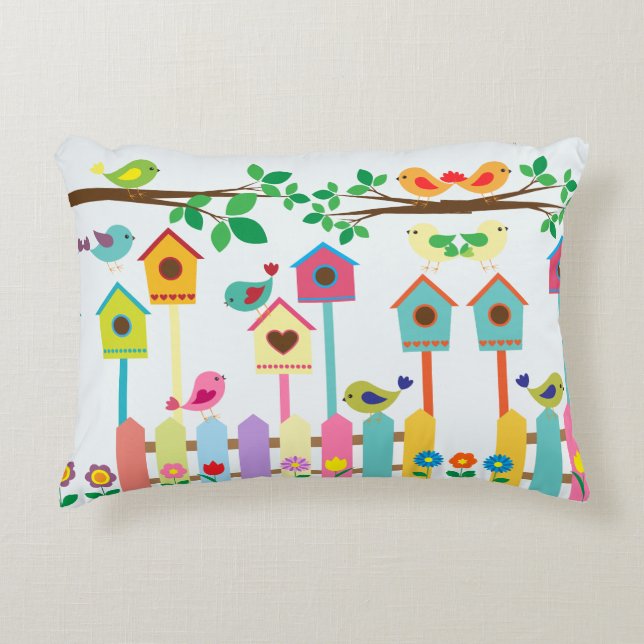 Childrens Birds Birdhouse Scenery Decorative Cushion (Front)