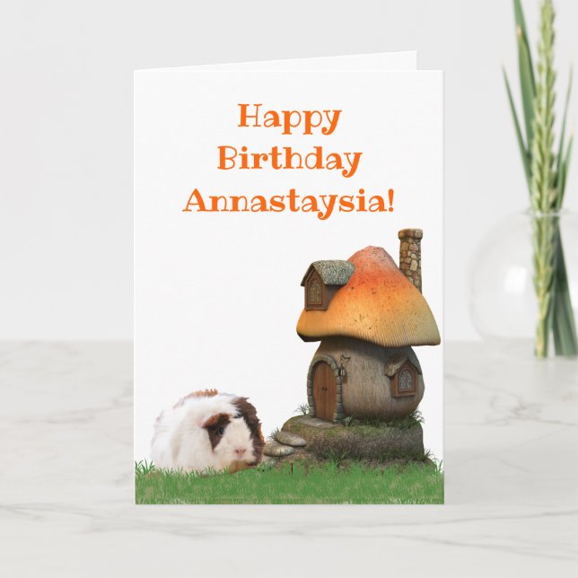 Children's  Birthday Guinea Pig Mushroom House Card (Front)