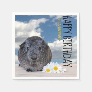 Children's Birthday Party Daisies Gray Guinea Pig Napkin