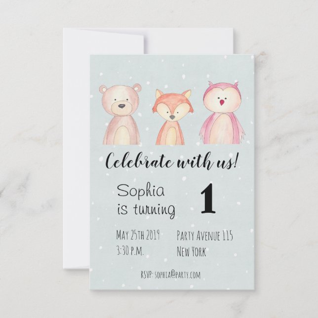 Children's Birthday Party Invitation Animals Water (Front)