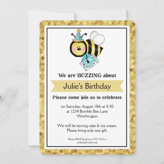 Children's Birthday Party Little Bumble Bee d1 Invitation (Front)