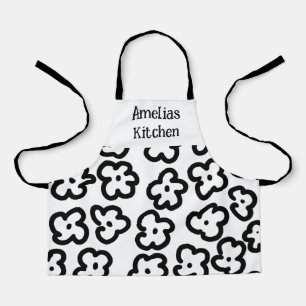 Children's Black and White Floral Modern Apron