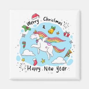 Children's blue unicorn Happy Holidays Magnet