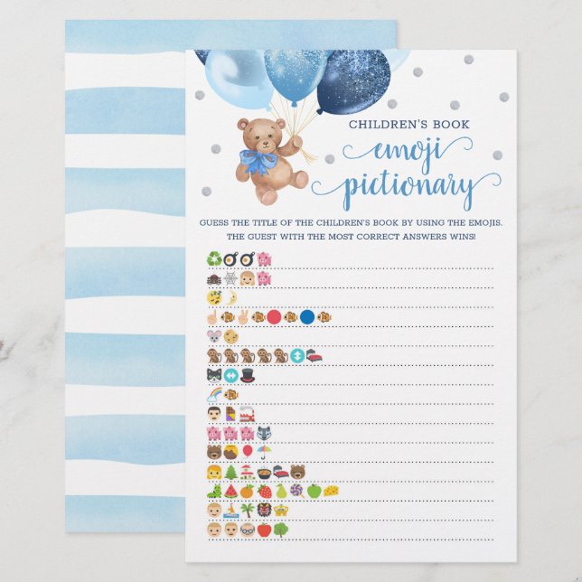 Children's Book Emoji Pictionary Game Teddy Bear  (Front/Back)