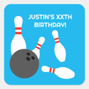 Children's bowling Birthday party square stickers