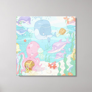 Children's Cartoon Sea Life Wrapped Canvas