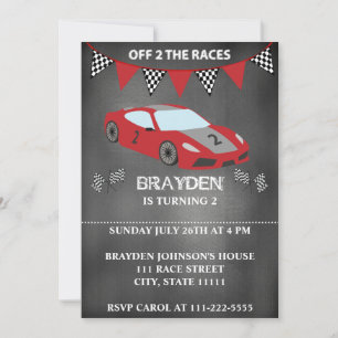 Children's Chalkboard Race Car 2 Year Birthday Invitation