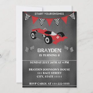 Children's Chalkboard Race Car Birthday Invitation