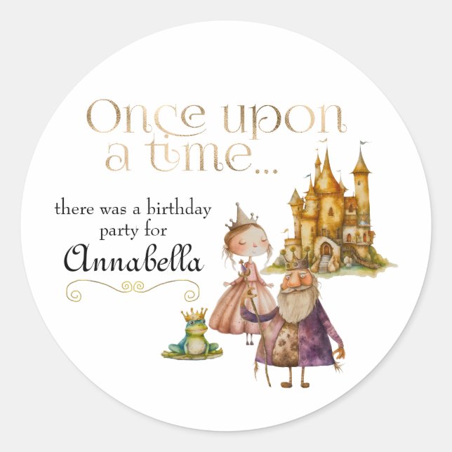 Children's Classic Fairy Tale Princess and Frog Round Sticker (Front)