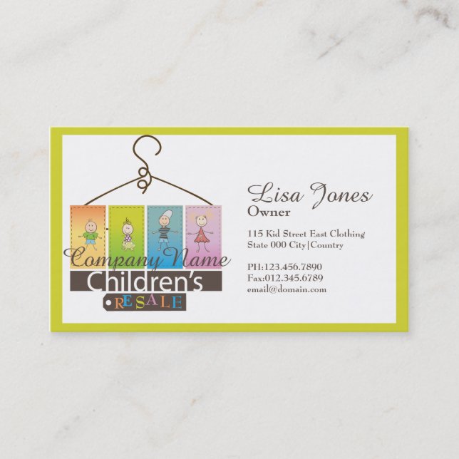 children's clothing store business cards (Front)