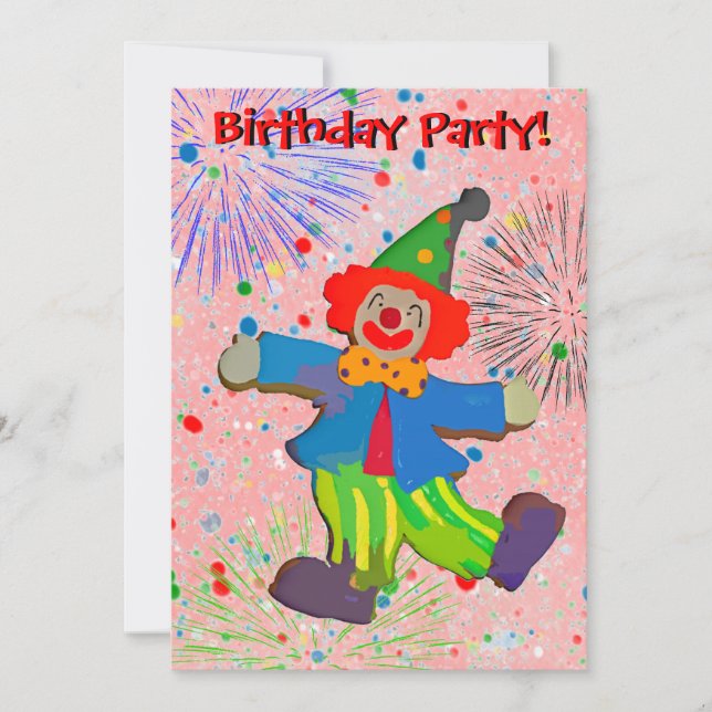 Children's Clown & Fireworks Birthday Invitation (Front)