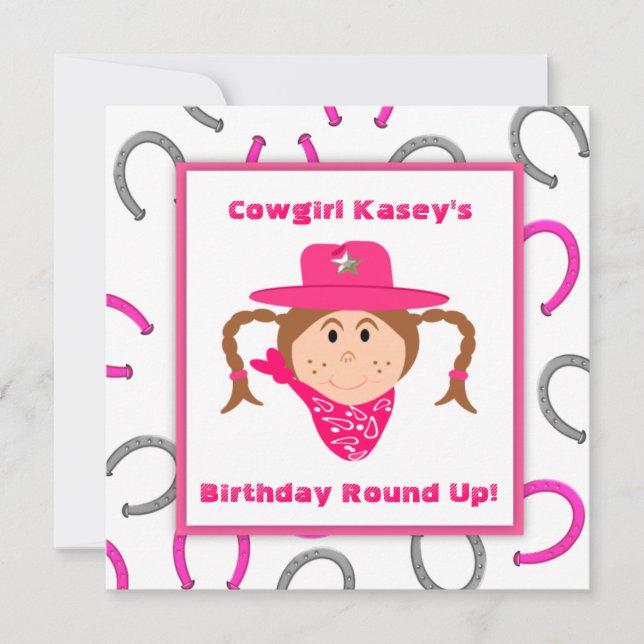 Children's Cowgirl Party Brunette Girl Birthday Invitation (Front)