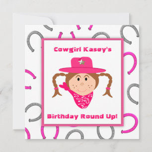 Children's Cowgirl Party Brunette Girl Birthday Invitation