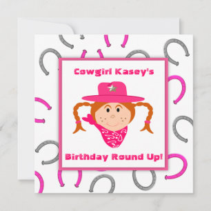 Children's Cowgirl Party Red Haired Girl Birthday Invitation