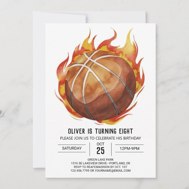 Children's Custom Chic Basketball Birthday Invitation (Front)