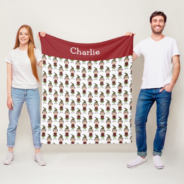 Childrens Cute Red White Add A Name Christmas Fleece Blanket (In Situ)
