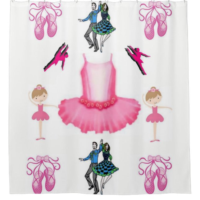 childrens dance white pink showercurtain girls shower curtain (Front)