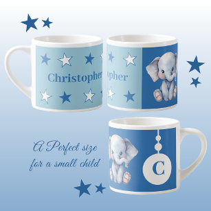 Children's elephant mug personalised name blue
