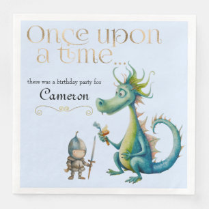 Children's Fairy Tale Dragon and Knight Blue Napkin