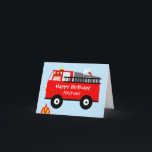 Children's Fire Truck Personaloized Birthday Card<br><div class="desc">This boy’s birthday card features a cute fire engine and fireman on a light blue background. The design also includes some flames. I wanted to create a simple and bold design using the fireman theme. Same design birthday party invitation is available at the store as well as thank you cards,...</div>