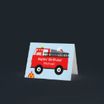 Children's Fire Truck Personaloized Birthday Card<br><div class="desc">This boy’s birthday card features a cute fire engine and fireman on a light blue background. The design also includes some flames. I wanted to create a simple and bold design using the fireman theme. Same design birthday party invitation is available at the store as well as thank you cards,...</div>