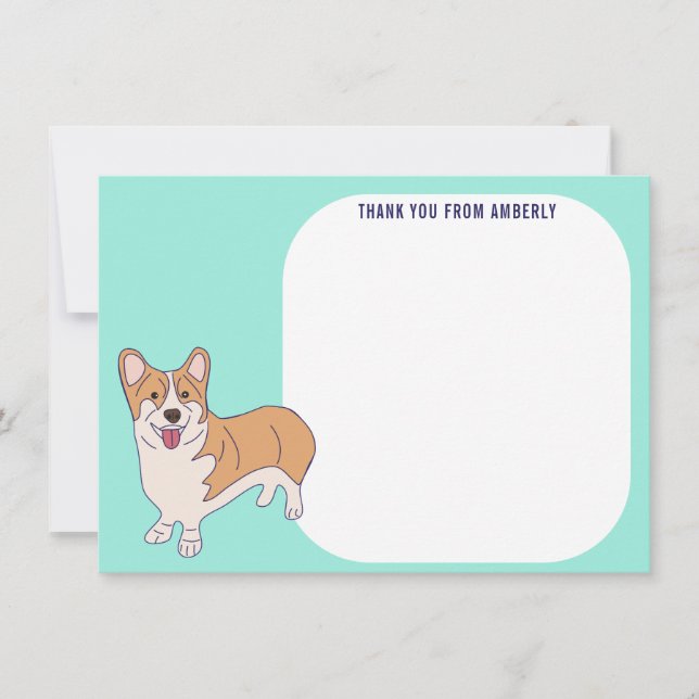 Children's Flat Panel Corgi Thank You Card (Front)
