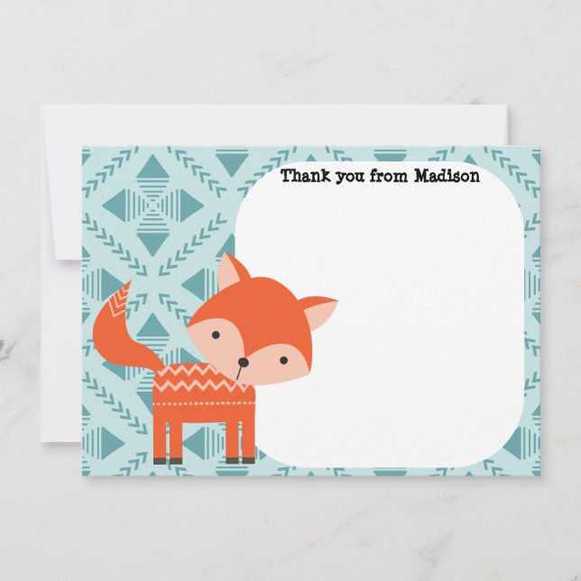 Children's Flat Panel Thank You Cards Red Fox (Front)
