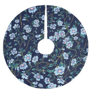 Children's flowers: seamless dark blue brushed polyester tree skirt
