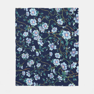 Children's flowers: seamless dark blue fleece blanket