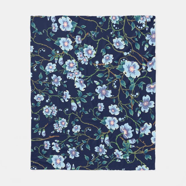 Children's flowers: seamless dark blue fleece blanket (Front)