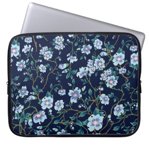 Children's flowers: seamless dark blue laptop sleeve