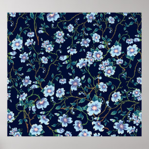 Children's flowers: seamless dark blue poster