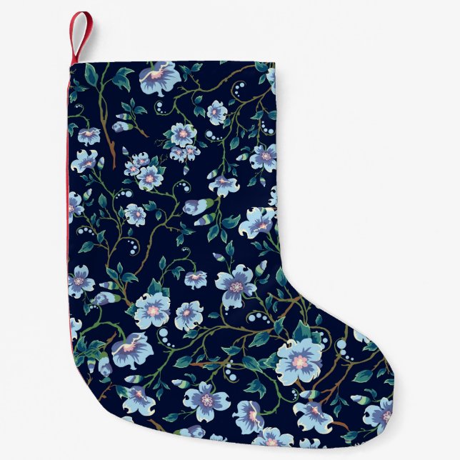 Children's flowers: seamless dark blue small christmas stocking (Front)