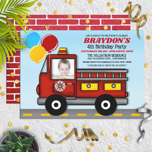 Children's Fun Cartoon Firefighter Birthday Party Invitation