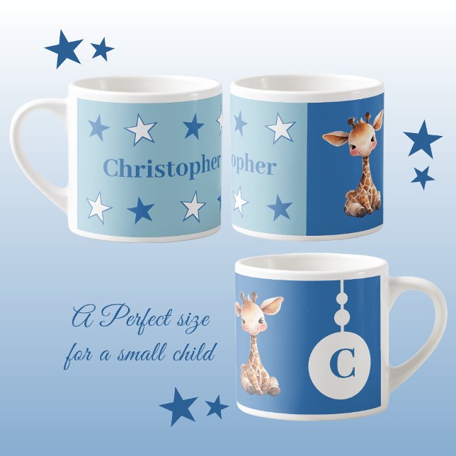 Children's giraffe mug personalised name blue (Creator Uploaded)