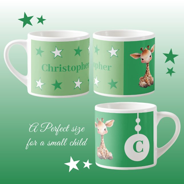 Children's giraffe mug personalised name green (Creator Uploaded)