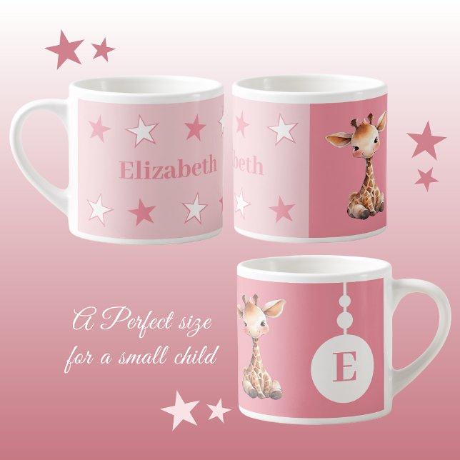 Children's giraffe mug personalised name pink (Creator Uploaded)