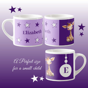 Children's giraffe mug personalised name purple