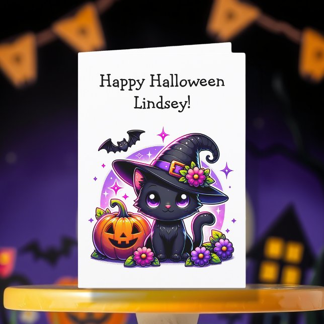 Children's Halloween Black Cat and Colouring Page Card (Creator Uploaded)