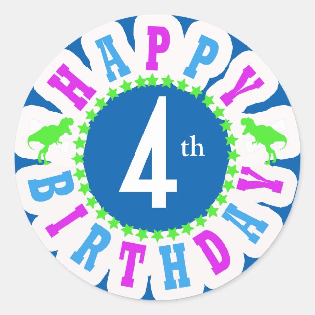 Children's Happy Birthday Circle of Stars ID527 Classic Round Sticker (Front)